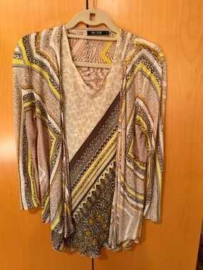 NIC+ZOE Lightweight Geometric Chevron Knit Twinset Cardigan & Tank Set, size S